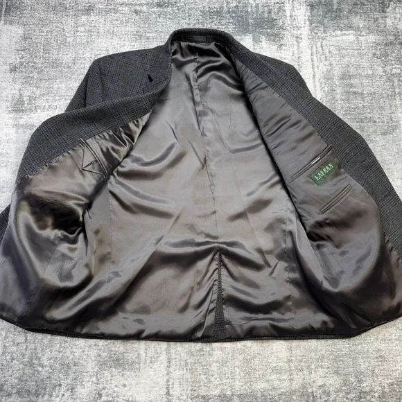 Ralph Lauren Blazer Jacket Mens 44S Gray Blue Plaid Sport Coat Wool Academia - Picture 3 of 13